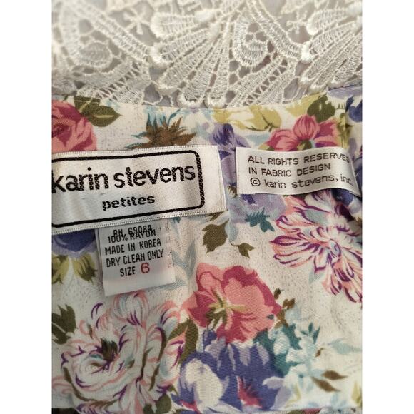 Vintage Karin Stevens Floral Button Up Midi Dress Lace Collar - Picture 15 of 15